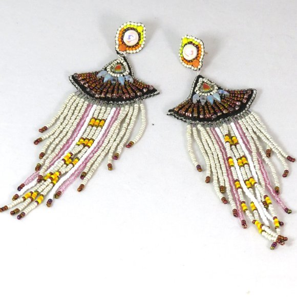 Long fringe Sterling white earrings handmade - Picture 3 of 3
